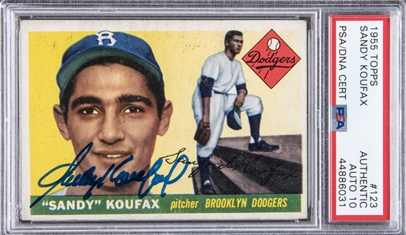 1955 Topps #123 Sandy Koufax Signed Rookie Card – PSA/DNA GEM MT 10 Signature!